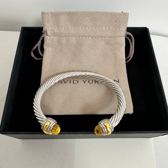 David Yurman sterling silver 7mm Cable Citrine Bracelet with 14K Gold - Picture 1 of 6
